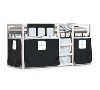 Bunk Bed Solid Pine Wood White & Black Curtains 75x190 cm Childs Loft w/ Ladder