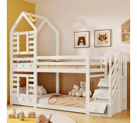 Bunk Bed Storage Kids Cabin Bed Single Bed With Window For Kids, Twin Sleeper 190X90 Cm, Solid Pine Wood,3Ft -White