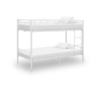 Bunk Bed White Metal 90x200cm Space-Saving Kids' Bed with Guardrails and Ladder