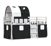 Bunk Bed with Curtains Frame White&Black 80x200 cm Solid Wood Pine vidaXL
