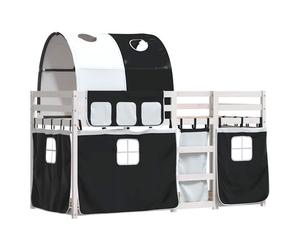 Bunk Bed with Curtains Frame White&Black 80x200 cm Solid Wood Pine vidaXL