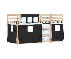 Bunk Bed with Curtains Frame White&Black 80x200 cm Solid Wood Pine vidaXL