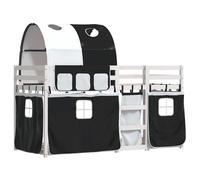 Bunk Bed with Curtains Frame White&Black 90x190 cm Solid Wood Pine vidaXL