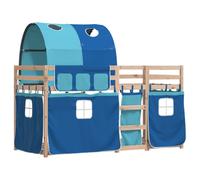 Bunk Bed with Curtains Kids Twin Sleeper Blue 75x190 cm Solid Wood Pine vidaXL