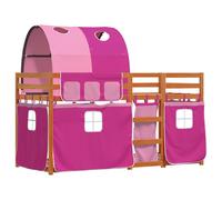 Bunk Bed with Curtains Kids Twin Sleeper Pink 80x200 cm Solid Wood Pine vidaXL