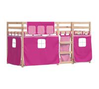 Bunk Bed with Curtains Kids Twin Sleeper Pink 80x200 cm Solid Wood Pine vidaXL