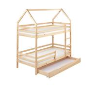 Bunk Bed with Drawers House Pine Wood GIRGOLS 90 x 200 cm (EU Single)Light Brown