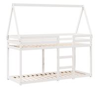 Bunk Bed White Solid Pine 80x200 cm Kids Loft Bed with Roof and Guard Playhouse [EEK: A]