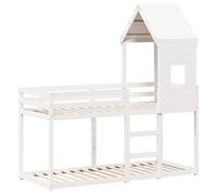Bunk Bed Solid Pine Wood Brown 90x200 cm Kids Loft Bed with Play Roof withRails