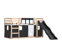 Bunk Bed with Slide and Curtains Bed Frame Kids Twin Sleeper Loft Bed vidaXL