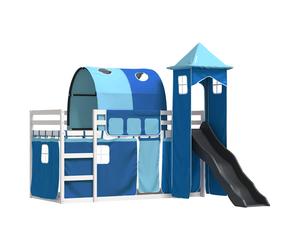 Bunk Bed with Slide and Curtains Bed Frame Kids Twin Sleeper Loft Bed vidaXL