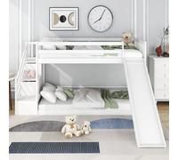 Bunk Bed With Stairs And Slide, Solid Pine Wood Frame, Children Bed With 2 Drawers In The Steps Matteo White Double
