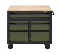 BUNKER Workbench Roller Tool Cabinet, 7 Drawer, 41", Green