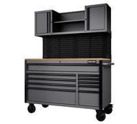 BUNKER Light Grey 10 Drawer Roller Workstation with Workbench 56" Steel 31761