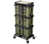 BUNKER Load-Up Tool Box Drawer Stacking System 5-Piece - 6 Drawer Tool Storage, Locking Drawers, Dolly with Braked Castors & Worktop, Heavy-Duty Organiser for Workshops & Garages
