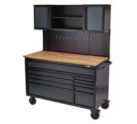BUNKER Roller Workstation with Workbench, 10 Drawer, 56", Grey