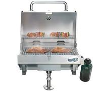 Bunker Up Fishin' Stainless Steel Boat Grill with Rod Holder Mount - Great for Boating Marine and Camping - Portable BBQ Grill | Tabletop Grill, 12000 BTU Burner, 246 sq.in Grilling Space