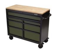 BUNKER Workbench Roller Tool Cabinet, 7 Drawer, 41", Green