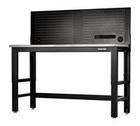 BUNKER Workbench with Stainless Steel Worktop and Power Pegboard 1550mm 28097