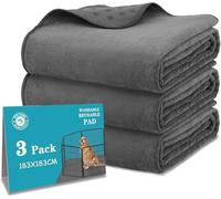 Bunlitent Washable Pee Pads for Dogs 183x183 cm, 3 Packs Extra Large Reusable Dog Mat with Quick Dry, Fast Absorbent Pet Whelping Pads, Puppy Playpen Mat for Incontinence, Housebreak, Crate, Grey