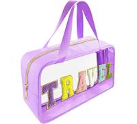 Bunliuys Clear Makeup Bag Organizer - TSA Approved Toiletry Bags for Traveling, Chenille Letter Makeup Bag, Waterproof Makeup Travel Bag, Violet1, Modern