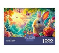Bunnies And Butterflies in A Forest 1000 Piece Jigsaw Puzzle Lucky Rabbit Recycled Cardboard, Brainteasing Game 52x38cm/1000pcs