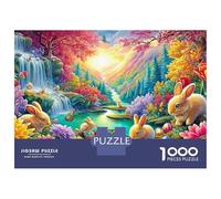 Bunnies by A Waterfall with Easter Eggs 1000 Piece Jigsaw Puzzle Lucky Rabbit Educational & Challenging for Kids & Adults 52x38cm/1000pcs