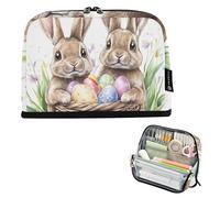 Bunnies Easter Rabbit Flower Big Pencil Pouch Zipper Pencils Case Storage Pencil Bag Teen Girls Pen Pouch Boy Animal Art Back to School Adults Office Supply