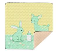 Bunny and Deer with Bottle Pattern Cute Foldable Baby Playmat for Floor Water Resistant Infant Play Activity Mat for Newborns Babies Infants Toddlers, 50'' x 50''