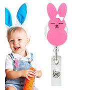 Bunny Badge Holder, Acrylic Easter Clip, 1.26x4.02 Inches Retractable Glitter Badge Reel, Card Holder Accessory with Sturdy Build, ID Clip with Fun Design, Badges Reel for Nurses and Doctors