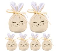 Bunny Bags - 6 Pieces 120 x 100 mm Funny Velvet with Drawstring - Storage Bags for Easter and Parties, for Home, School, Food, Candy, Family, Children, Spring Party