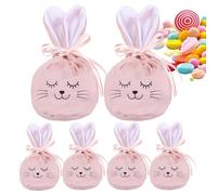 Bunny Bags for Goodies - 6 Pieces 4.7x3.9inch Reusable Drawstring | Storage Bags Easter Party Supplies - Velvet Ear Gift Pouch for Kids Girls, Home School Snack Food Candy Jewelry Packaging Set