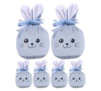 Bunny Bags for Treats | 6 Pieces 120 x 100 mm Funny Velvet with Drawstring - Storage Bags for Easter and Parties | For Home School Food Candy Family Children Spring Party