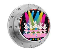 Bunny Ballerinas on Stage Mechanical Kitchen Timer 60 Minute Wind Up Countdown Clock with Magnetic Back Loud Alarm Stainless Steel Manual Timer for Cooking Baking Classroom Home Gym