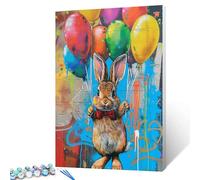 Bunny Balloons Digital Painting Paint by Numbers Kit for Adults Acrylic Colored Abstract Background Oil Painting Set Painting for Beginners Street Graffiti Style Wall Decor Gift 16X20 in (Frameless)