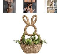 Bunny Basket Hanging Wall Pocket Spring Decor,Hand-Woven Bunny Spring Wreath,for Front Door Decorations Indoor or Outdoor