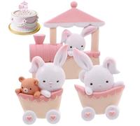 Bunny Birthday Decorations, 3PCS/Set Soft Glue Rabbit Cake Topper with Mini Train, Decorative Rabbit Figurine for Birthday