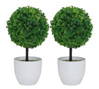 Bunny Boxwood Topiary 2PCS 10 Inch Artificial Topiary Trees in Pot Decorative Plastic Faux Boxwood Topiary Potted Fake Greenery Plants for Office Home Decor Green, Topiary Trees