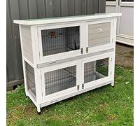 BUNNY BUSINESS 2-Tier Double Decker Rabbit/Guinea Pig Hutch Hutches with Sliding Trays & Ramp (SML 36" HUTCH), GREY AND WHITE