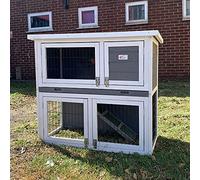 BUNNY BUSINESS 36" 2-Tier Double Decker Rabbit/Guinea Pig Hutch with Sliding Tray (GREY)