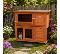 BUNNY BUSINESS 4ft 2-Tier Double Decker Rabbit/Guinea Pig Hutch Hutches with Sliding Trays & Ramp Run Hutches Cage Guinea Pig Ferret House Home Double Decker (Red)