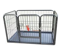BUNNY BUSINESS Heavy Duty Puppy Play Pen/ Rabbit Enclosure with Plastic Floor, Small, 93 x 63 x 61 cm, Gunmetal Grey
