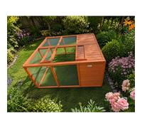 Bunny Business Rabbit and Guinea Pig Run, Partly Sheltered from the elements, Foldable, Stained in Red Cedar, Wind and Rain Cover Run Size: