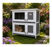 BUNNY BUSINESS Rabbit Guinea Pig Outdoor Hutch, Double Decker Rabbit Hutches on legs (Grey)