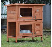 BUNNY BUSINESS Rabbit Guinea Pig Outdoor Hutch, Double Decker Rabbit Hutches on legs (Red Cedar)