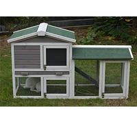 BUNNY BUSINESS The Grove Grey Double Rabbit/Guinea Pig Hutch and Run EXTRA DEPTH + Cover (GREY + COVER)