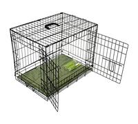 BUNNY BUSINESS UNDERDOG Metal Dog Crate/Cage - Pet Black Metal Folding Cage with 2 Doors Sliding Chew Resistant Plastic Base Tray with Bed Heavy Duty Puppy Training Solution (24" SML, Black)