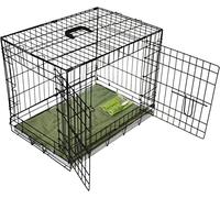 BUNNY BUSINESS UNDERDOG Metal Dog Crate/Cage - Pet Black Metal Folding Cage with 2 Doors Sliding Chew Resistant Plastic Base Tray with Bed Heavy Duty Puppy Training Solution (36" LGE, Black)