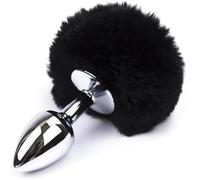 Bunny Butt Plug Tail,Stainless Steel Anal Plug,Faux Fox Tail Fur,Black | Anal Plug Sex Toy,Fluffy Tail Perfect for Kinky Fun and Cosplay ,Rabbit Tail Butt Plug,for Couples Women Costume Props