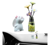 Bunny Car Decorations - Resin Flower Decoration, Lovely Dashboard Accessory | Aesthetic Design Small Rabbit Figurine Ornament, Car Interior Detail po
